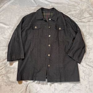 Vintage Denim Chore Coat Jacket Fits Mens XL Flannel Lined Anchor Buttons Black